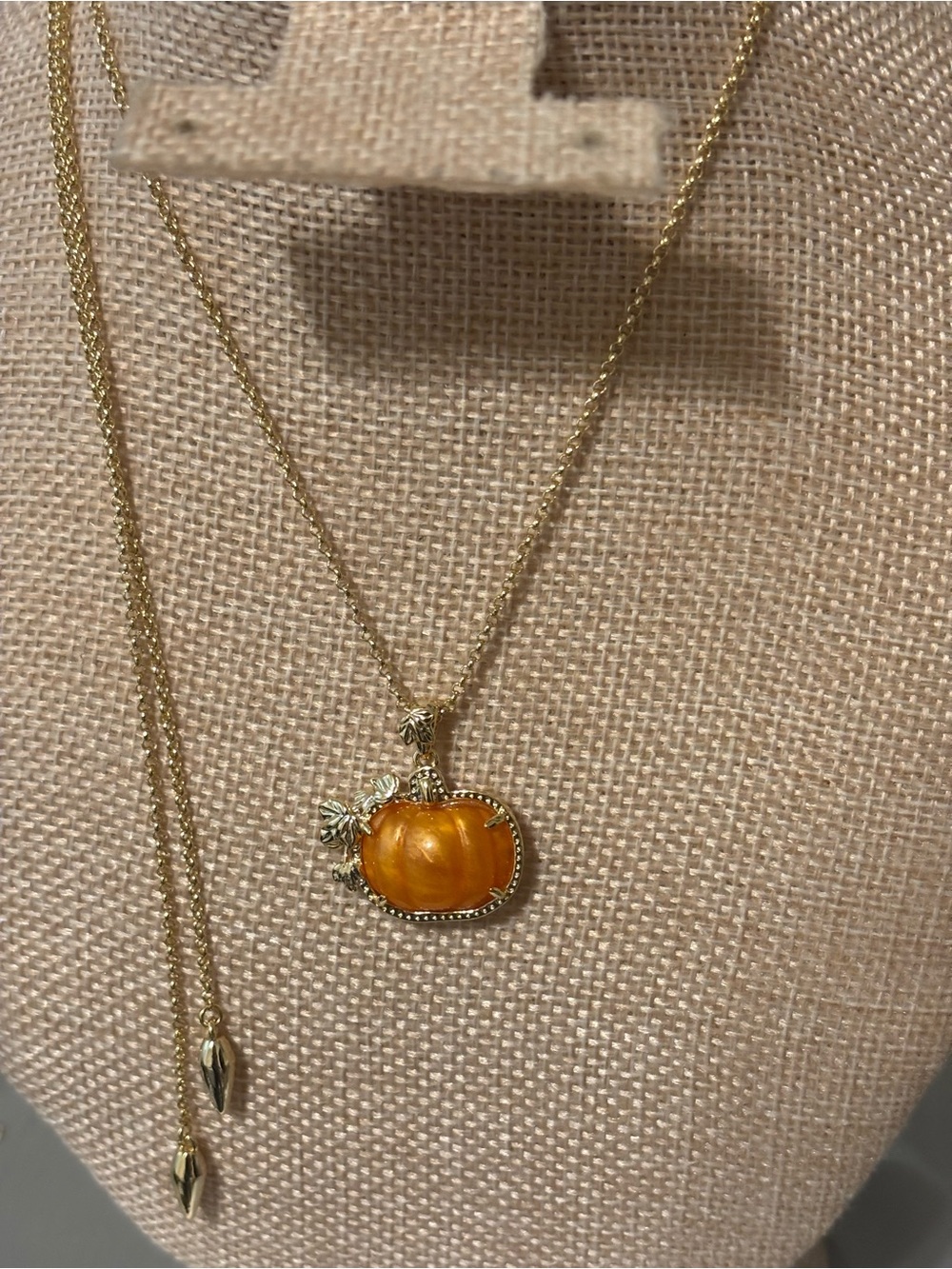 Kendra Scott Gold Pumpkin Pendant Necklace with Orange Cabochon